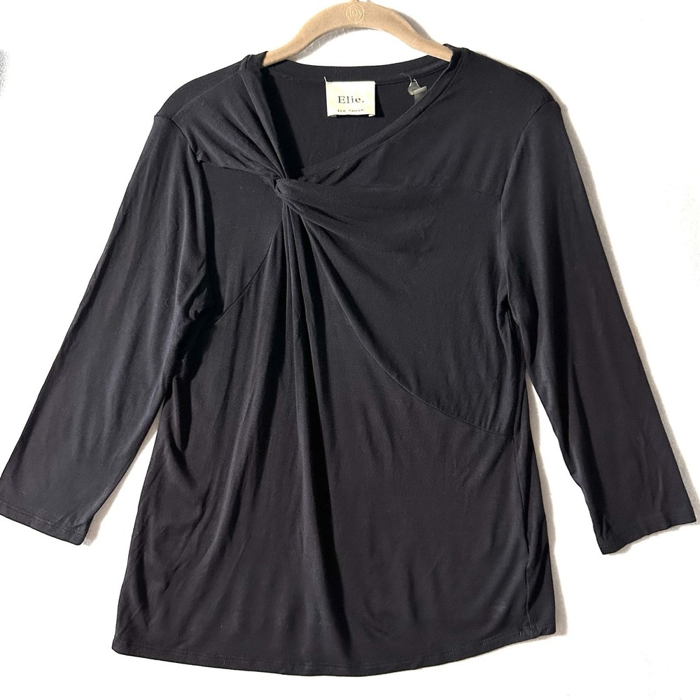 Elie Tahari Medium‎ M Draped Twist Knot Jersey Top Black